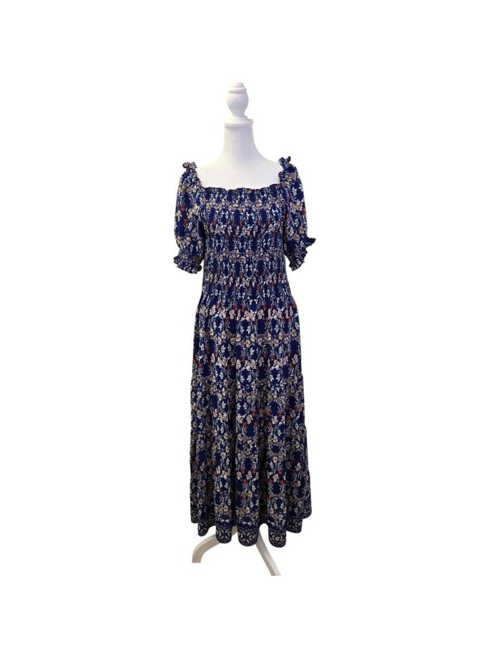 Max Studio Floral Smocked Tiered Hem Boho Maxi Dress Size Large